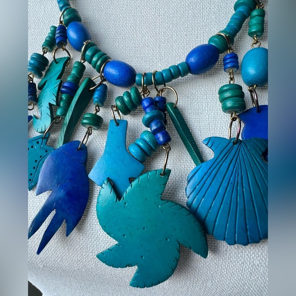 Vintage Necklace BoHo Bohemian Turquoise strand wood Beaded 24" Beach - Picture 6 of 8